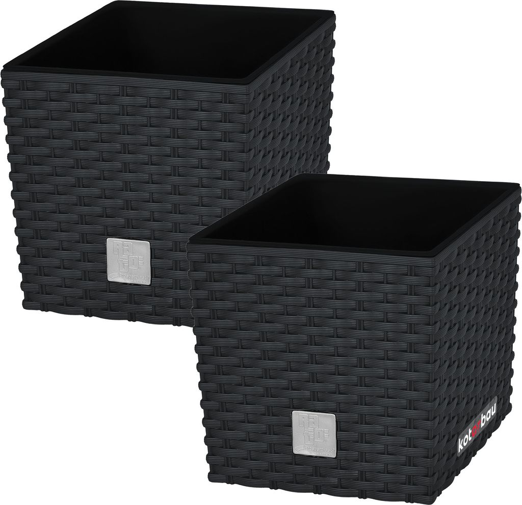 KOTARBAU 2er Set Blumentöpfe 4 L Anthrazit Pflanzentopf aus Kunststoff Übertopf mit Innentopf Blumentopf Set wie Rattan Pflanzentopf Innen Außen