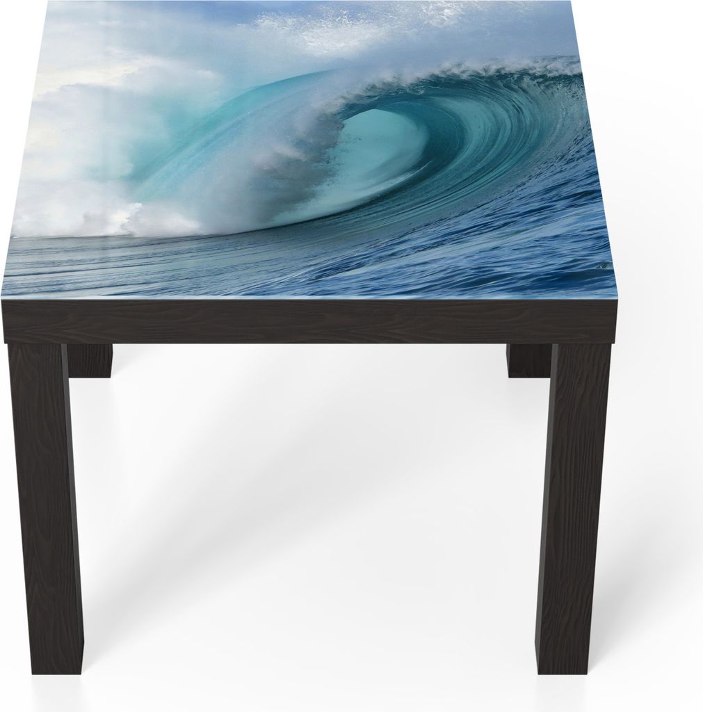 DEQORI Couchtisch 55x55 cm Schwarz 'Welle der Ewigkeit' Glas Beistelltisch Glastisch modern