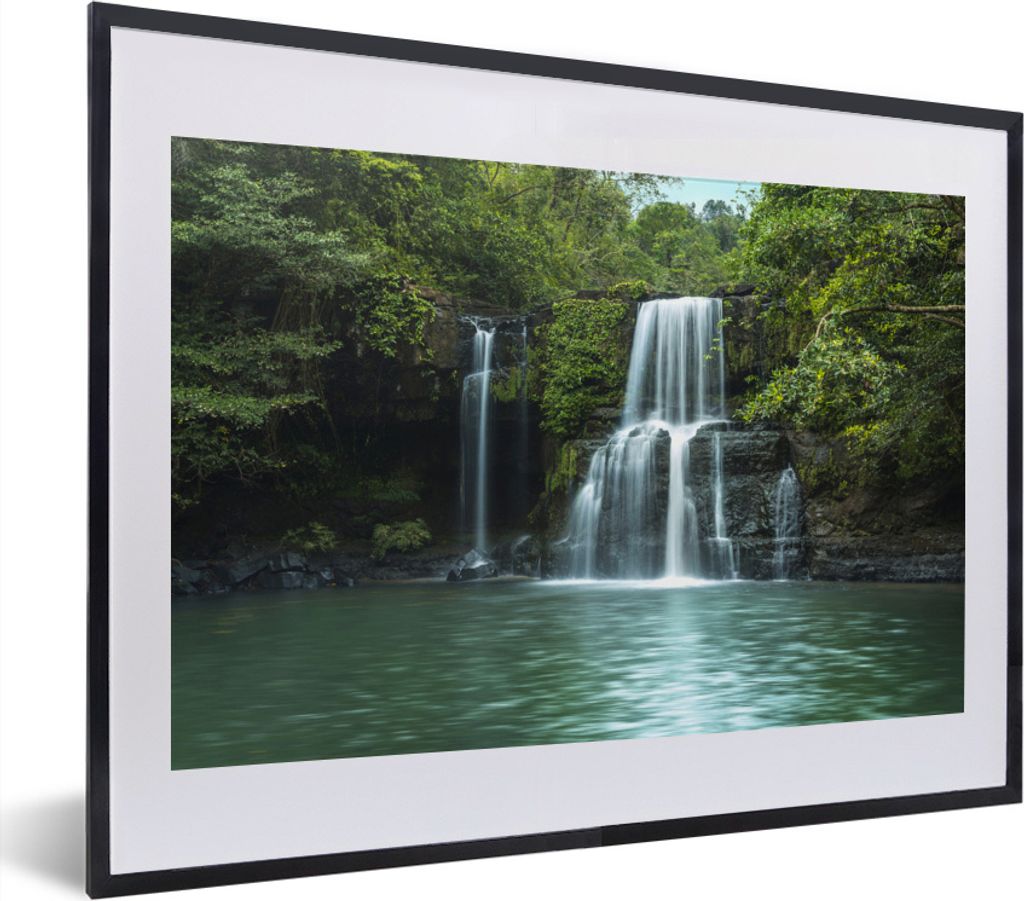 MuchoWow MuchoWow Gerahmtes Poster Wasserfall - Thailand - Tropisch 40x30 cm - Poster mit zchwarzem Bilderrahmen - Bilderrahmen - Poster im Rahmen