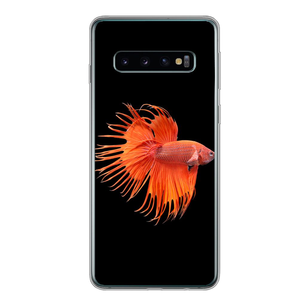 MuchoWow Handyhülle Schutzhülle Hülle für Samsung Galaxy S10 Fische - Wilde Tiere - Schwarz Silikon Softcase Handy Hülle - Handytasche