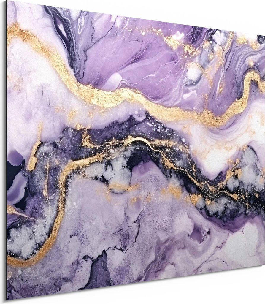 DEQORI Alu-Dibond Bild Weiß 80x60 cm 'Violette Gesteinsader' Wandbild Metall dünn Design