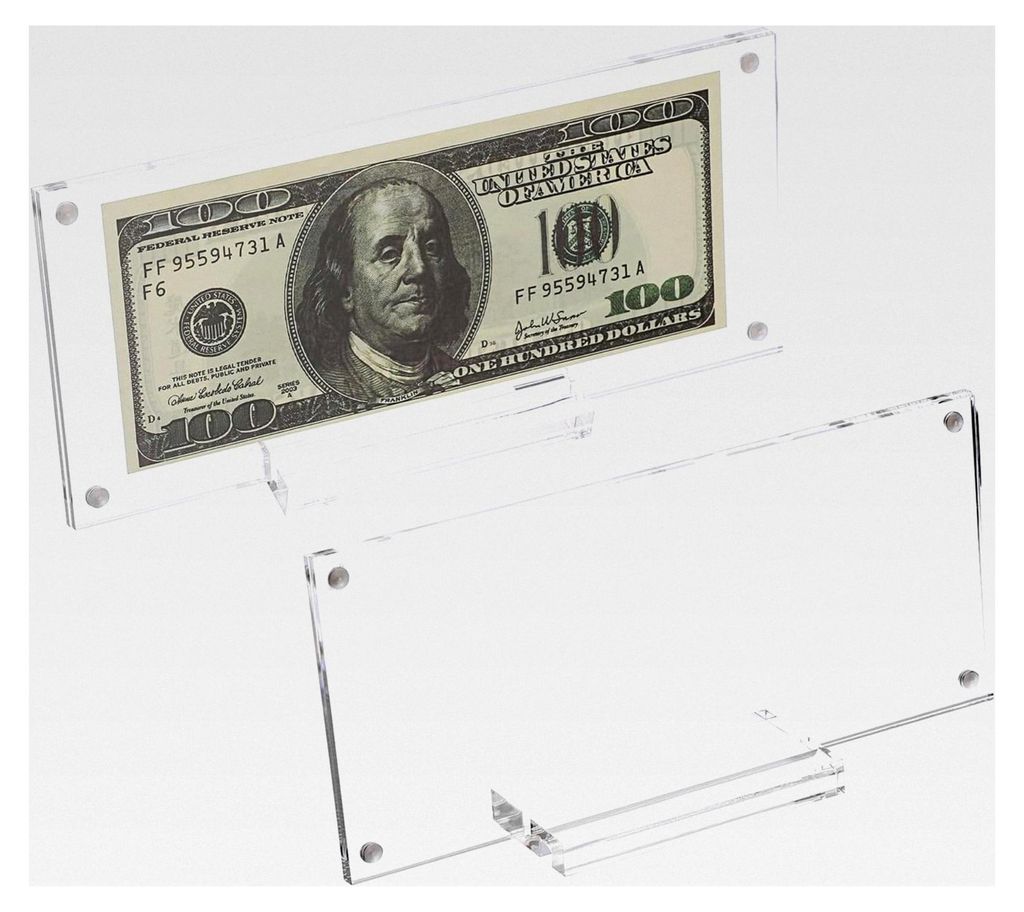 2 Stück Banknotenständer aus transparentem Acryl, Fotorahmen, Schutz für Sammlungen, Geldbeutel, Zertifikat, Dekoration, 18,5 x 8,5 cm