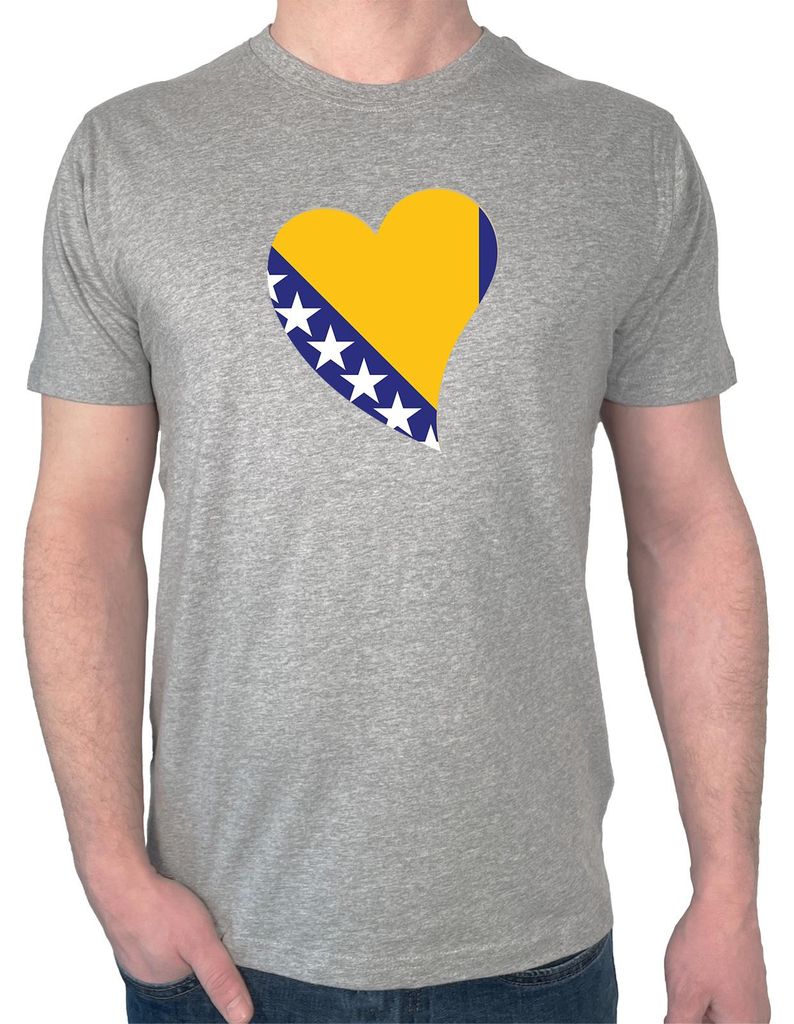 Huuraa Herren T-Shirt Bosnien und Herzegowina Flagge Herz XXL Sport Grey Bio Baumwolle Fairtrade Herrenshirt Geschenkidee