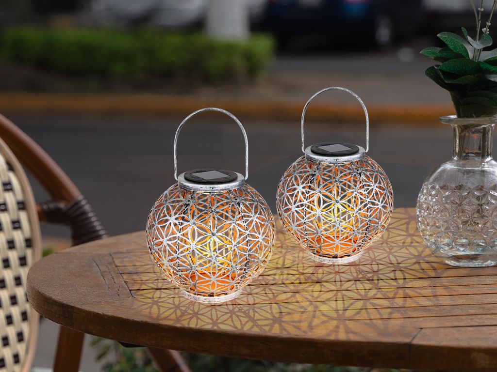 2er Set LED Solarlampen Laterne, Solarkugel für Solarbeleuchtung Garten Ø20cm