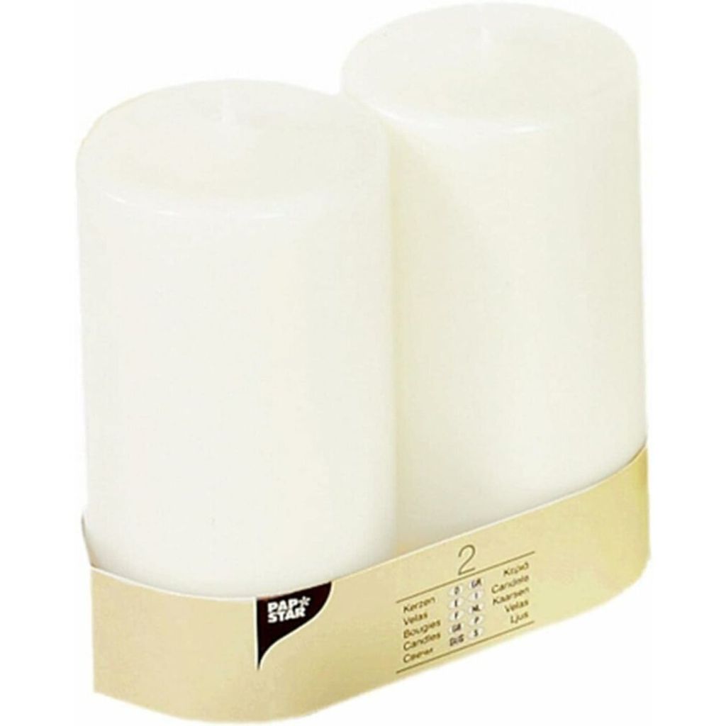 2 Stumpenkerzen Ø 80 mm · 150 mm weiss mit Flachkopf Produktbild 