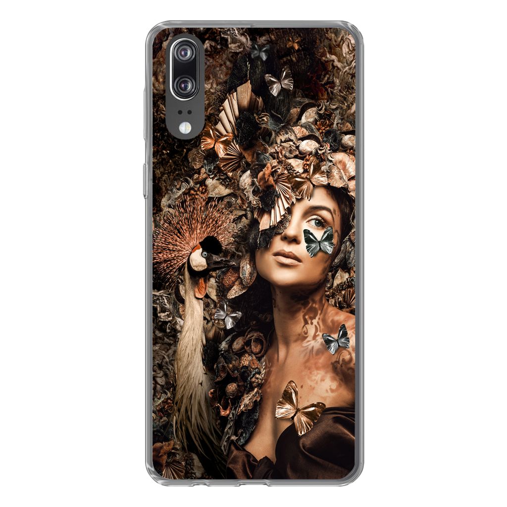 MuchoWow Handyhülle Schutzhülle Hülle für Huawei P20 Luxus - Frau - Tiere - Schmetterlinge - Vögel Silikon Softcase Handy Hülle - Hardcover