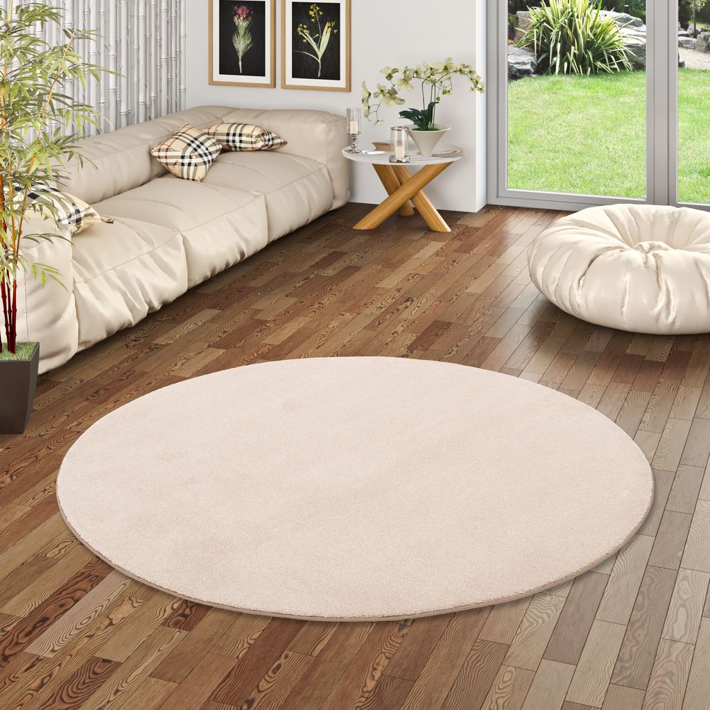 Hochflor Luxus Velours Teppich Touch Beige Meliert Rund, Größe:240 cm Rund