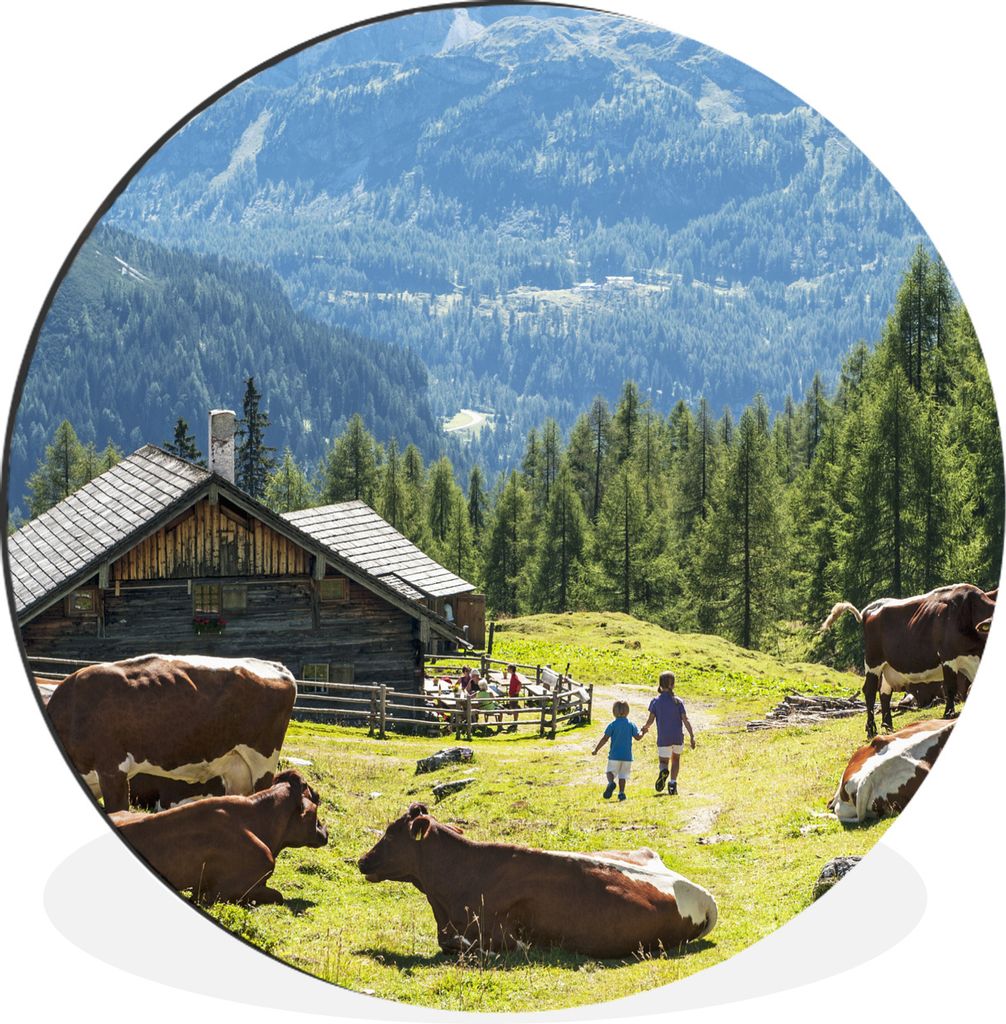 MuchoWow Aluminium Wandkreis Bauernhaus in den Bergen von Österreich Ø 90 cm Wanddeko Modern Wohnzimmer - Mauerkreis - Wandbilder - Runde Bild ...
