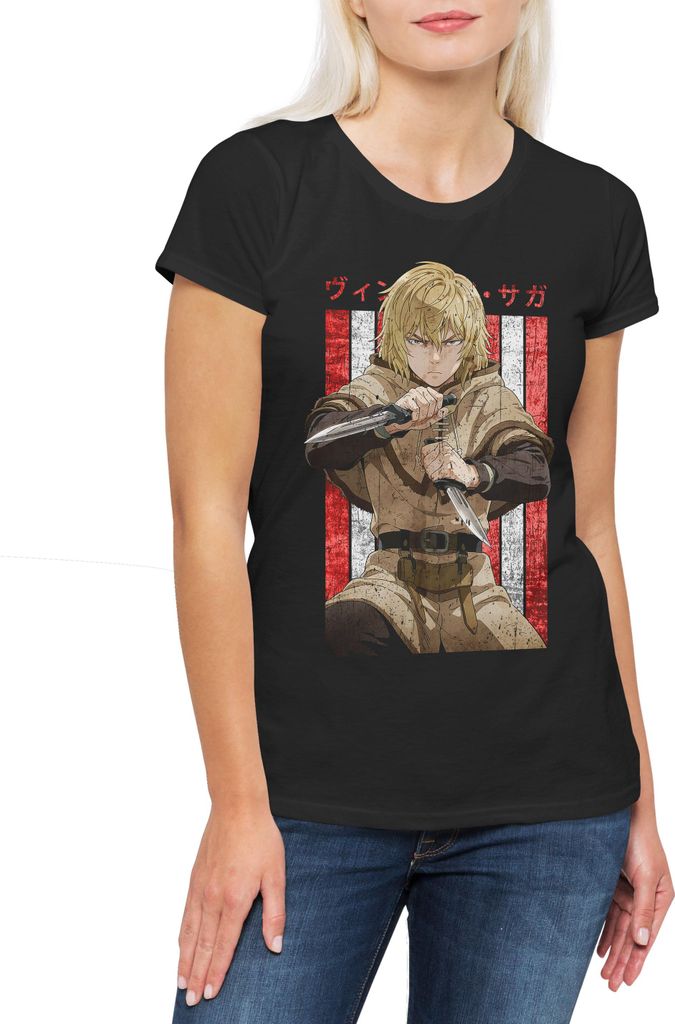 Urban Backwoods Vinland Viking Anime, Damen T-Shirt, Farbe: Schwarz, Größe: 2XL