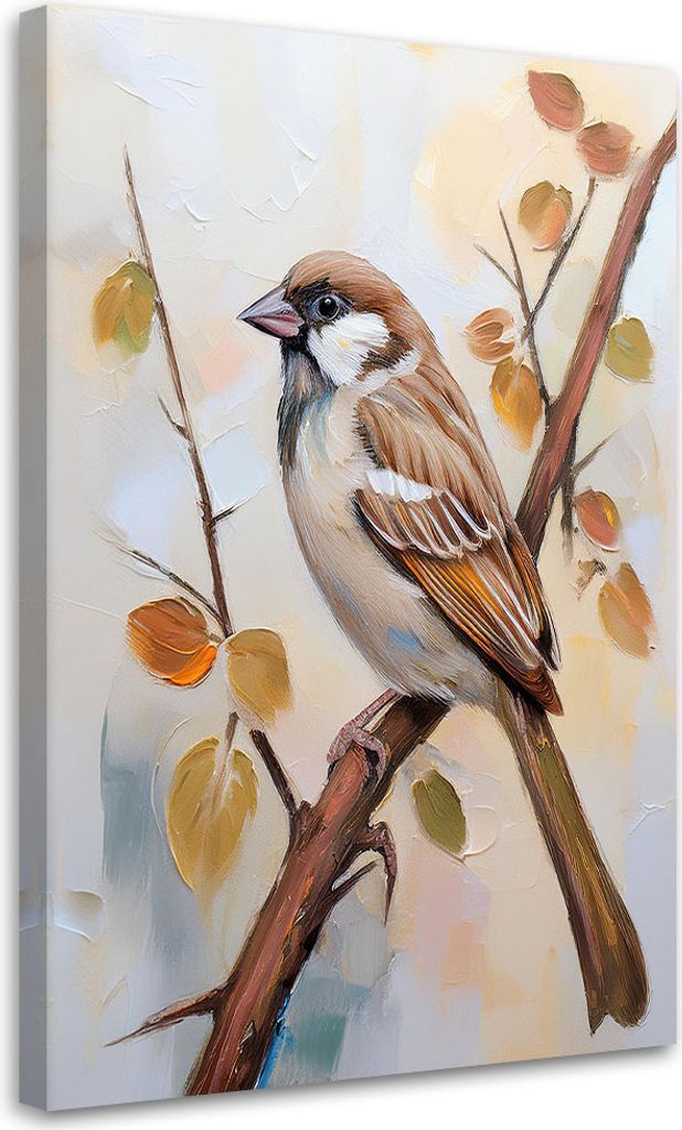 Leinwandbild Vogel auf einem Ast Boho 70x100 Feeby Braun bild für die wand bereit zum aufhängen