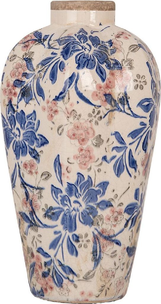 Clayre & Eef 6CE1935S Vaso Stile Land Beige Blu Ø17x30 cm Ceramica