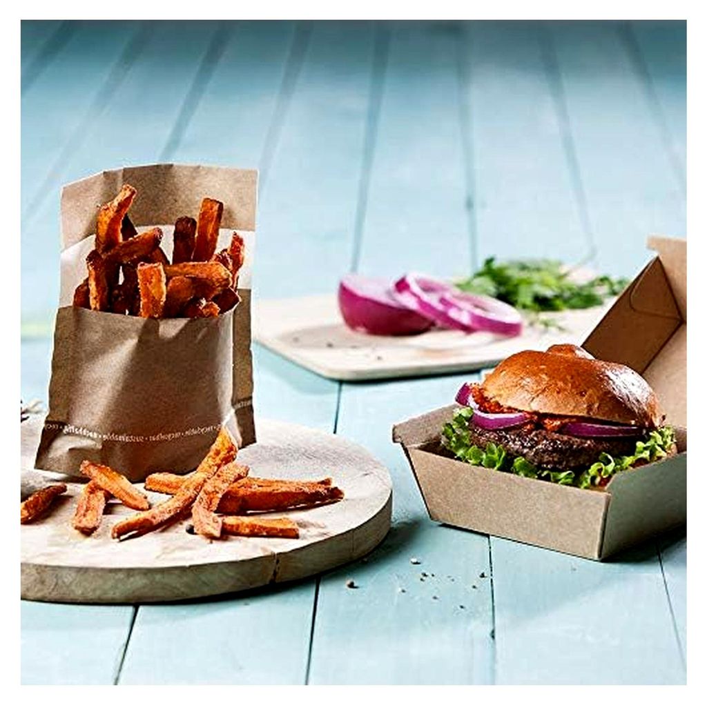 Take Away Burger Box 50 Stück I robuste Burgerboxen mit hohem Klappdeckel I Hamburger Box aus Kraftkarton I stabile To Go Burger Verpackung 13 x 1...