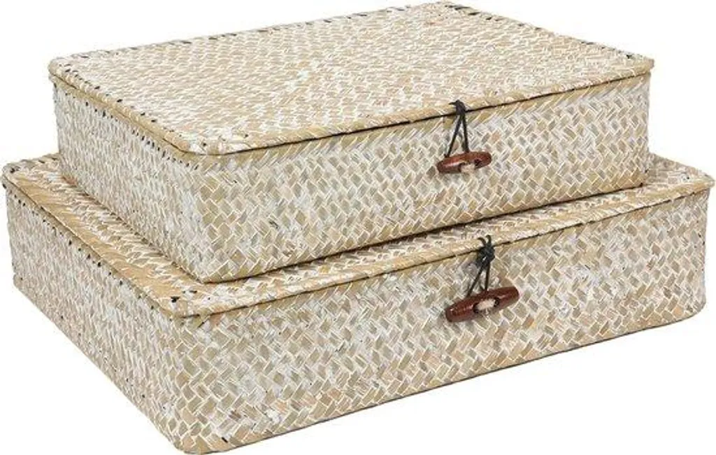 Lot de 2 paniers en rotin naturel tressé plat avec couvercle Mandob
