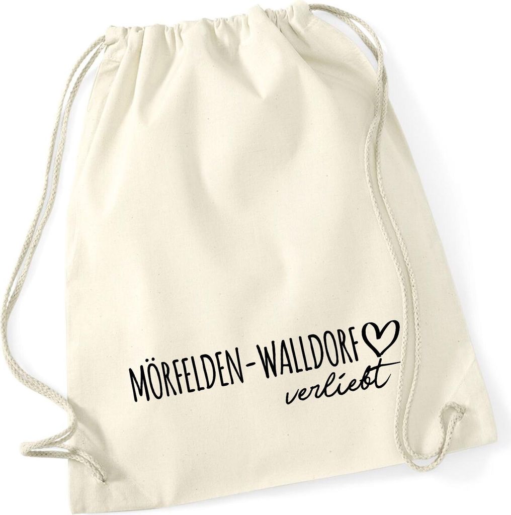 Huuraa Turnbeutel Mörfelden-Walldorf verliebt 12 Liter Natural Baumwolle Rucksack Geschenkidee