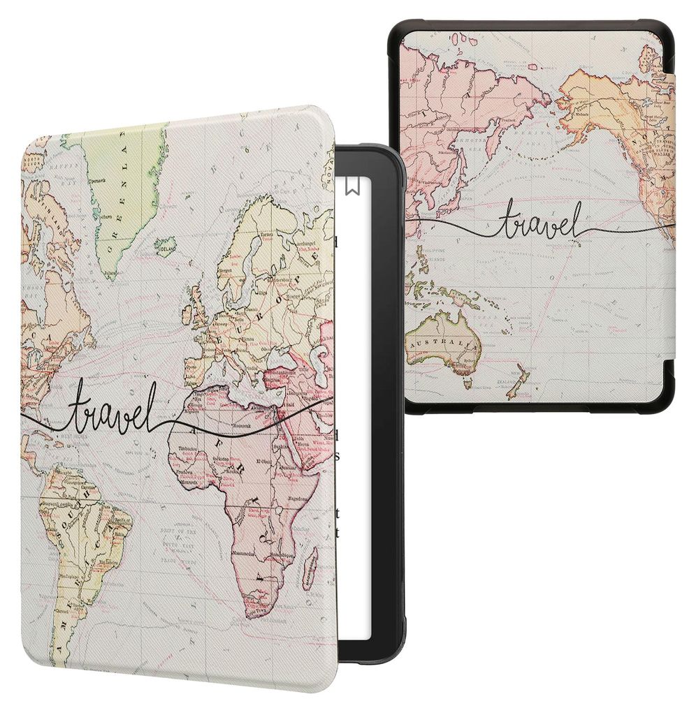 kwmobile Schutzhülle für Amazon Kindle Paperwhite (2024)/Colorsoft Hülle - eReader Flip Case mit Auto Sleep Funktion - Travel Schriftzug mit Sch...
