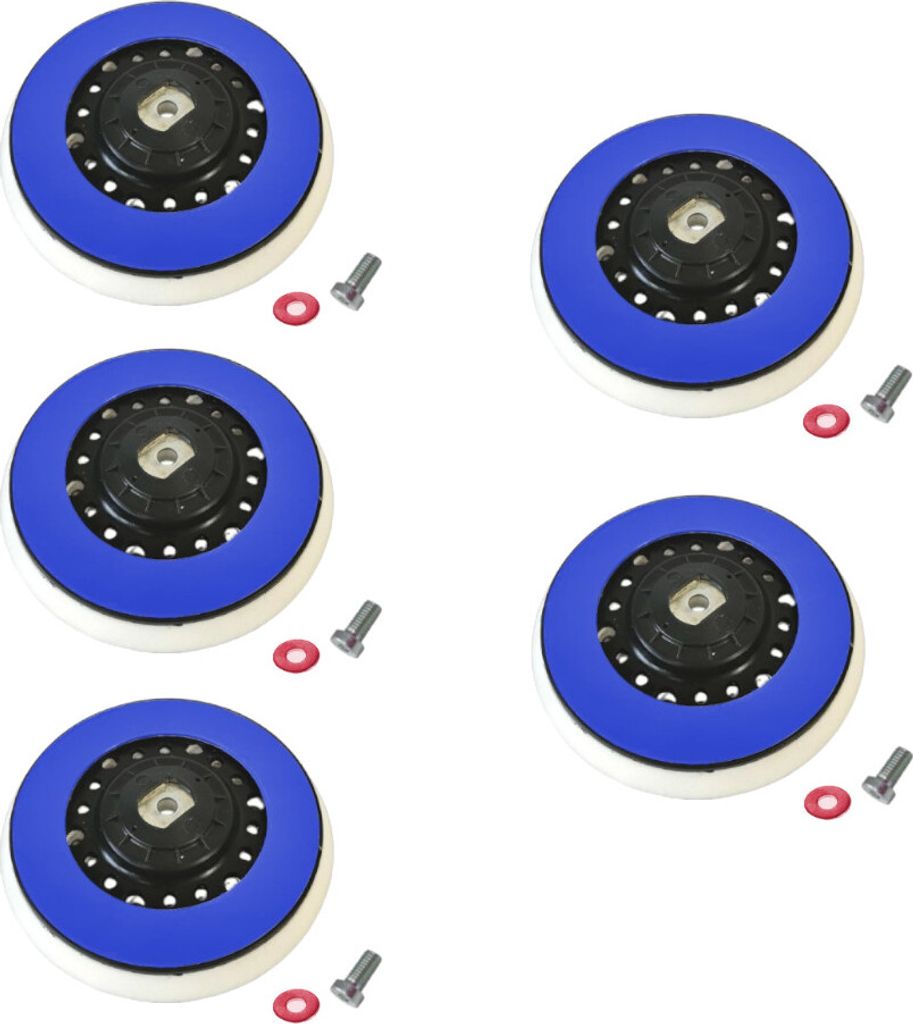 5x Trade-Shop Klett Polierteller Schleifteller Stützteller 150mm M8 kompatibel mit Rupes Bigfoot LHR 21 ersetzt 981.321 / inkl. Schraube, Unterleg...