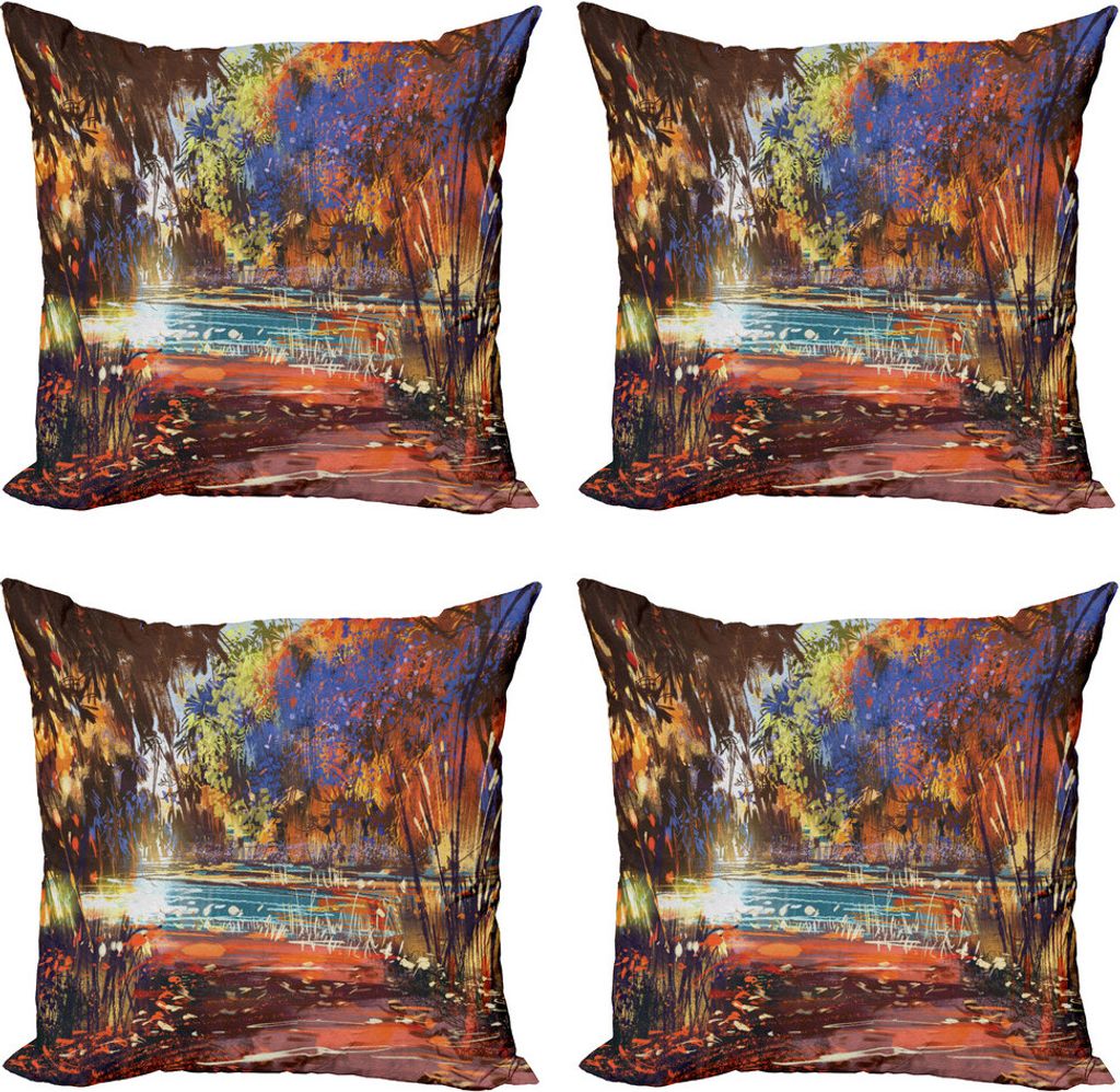 ABAKUHAUS Fantasie Kissenbezug Set (4 Stück), Malerei Natur Teich, Moderner Doppelseitiger Digitaldruck, 40 cm x 40 cm, Mehrfarbig