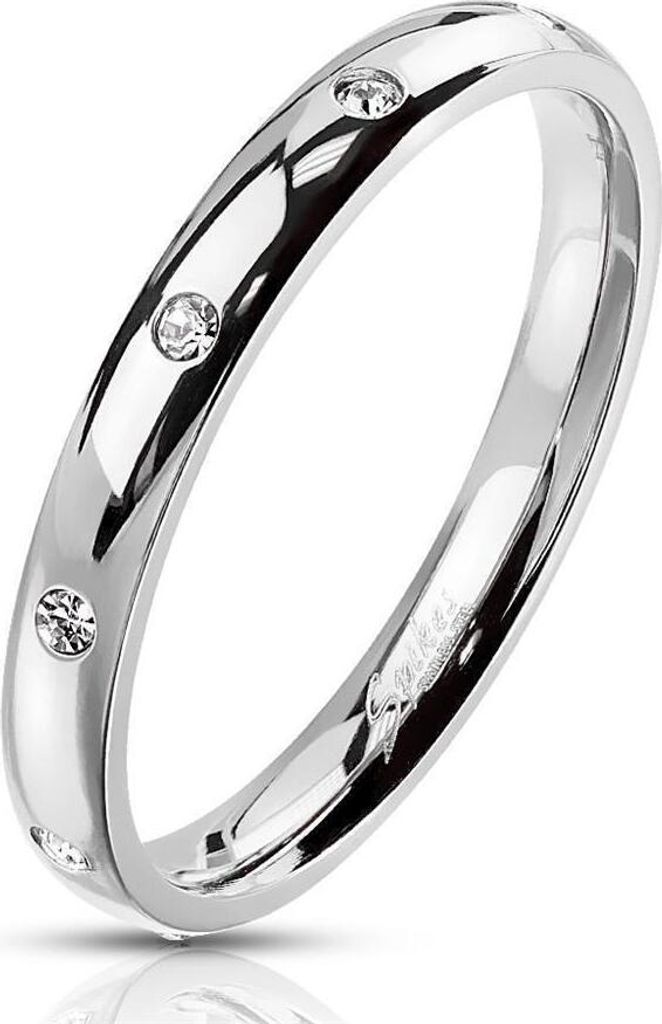 Ring mit 10 Kristallen schmal aus Edelstahl Damen 52 (16.6) silber