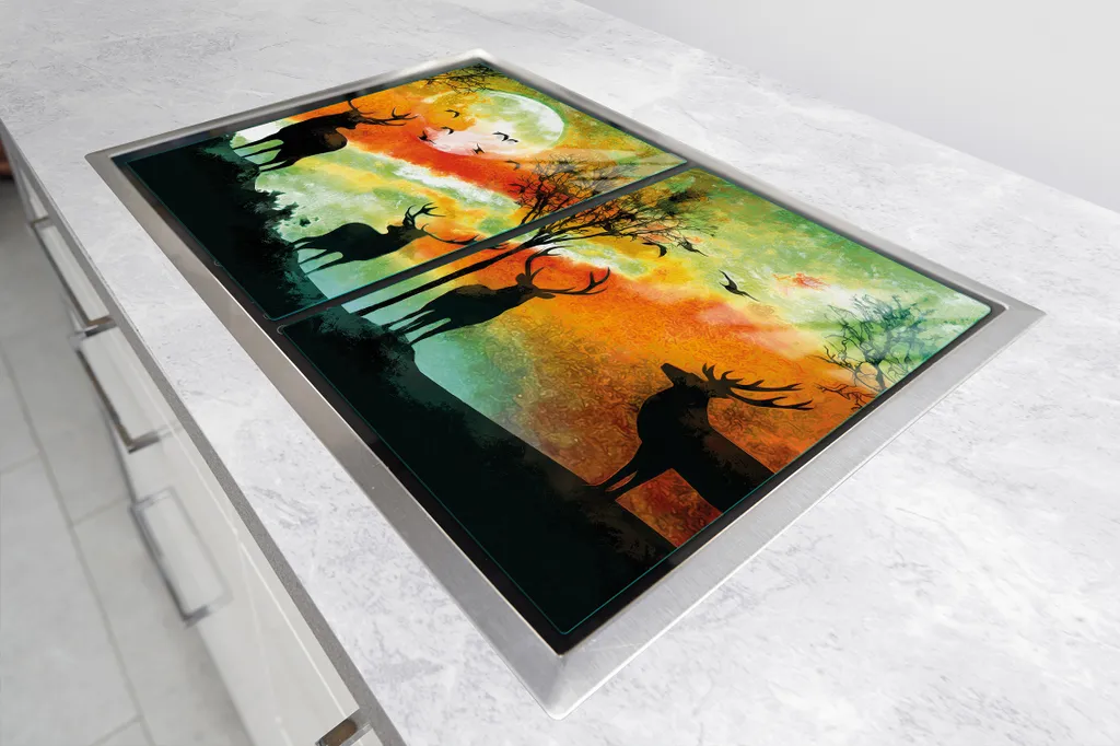 Copripiano Cottura 2 Pezzi 35x52 | Vetro Decor Cervo per Cucina - 6