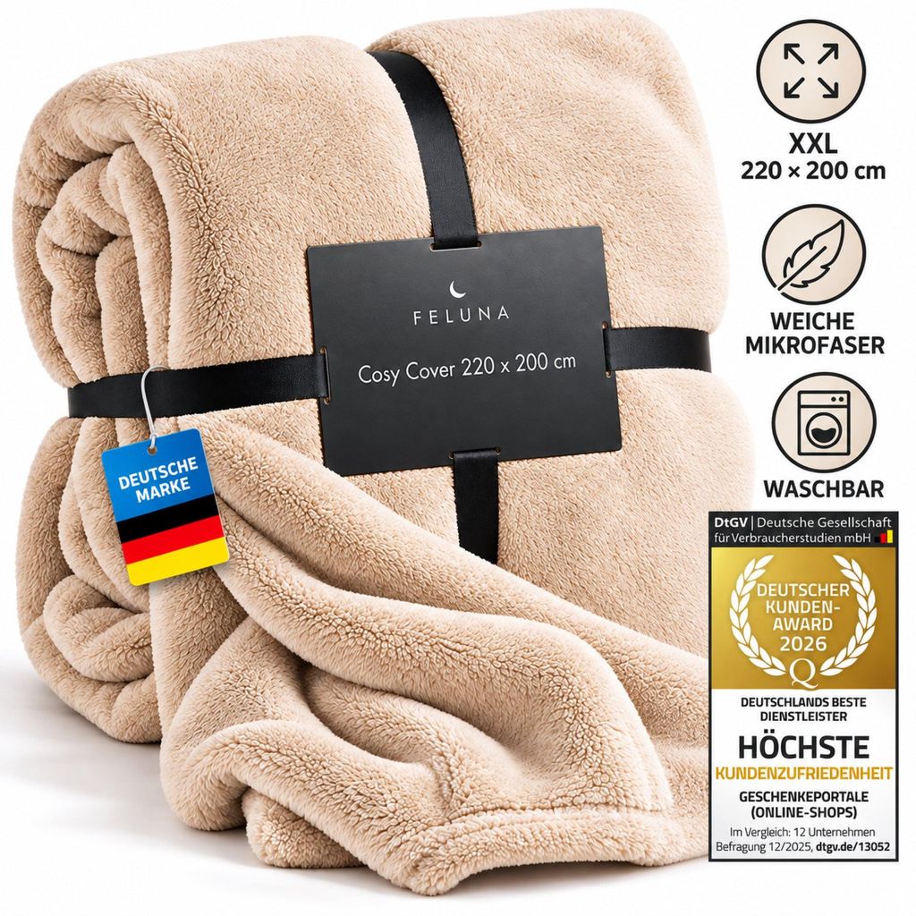Feluna XXL Knuffeldekent 220x200 cm Beige - Pluizige Productafbeelding 