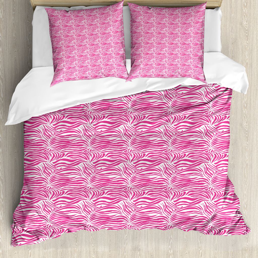 ABAKUHAUS Zebra-Druck Bettbezug, Safari Zebra-Streifen, Milbensicher Allergiker geeignet mit Kissenbezügen, 155 cm x 220 cm - 80 x 80 cm, Pink Sch...