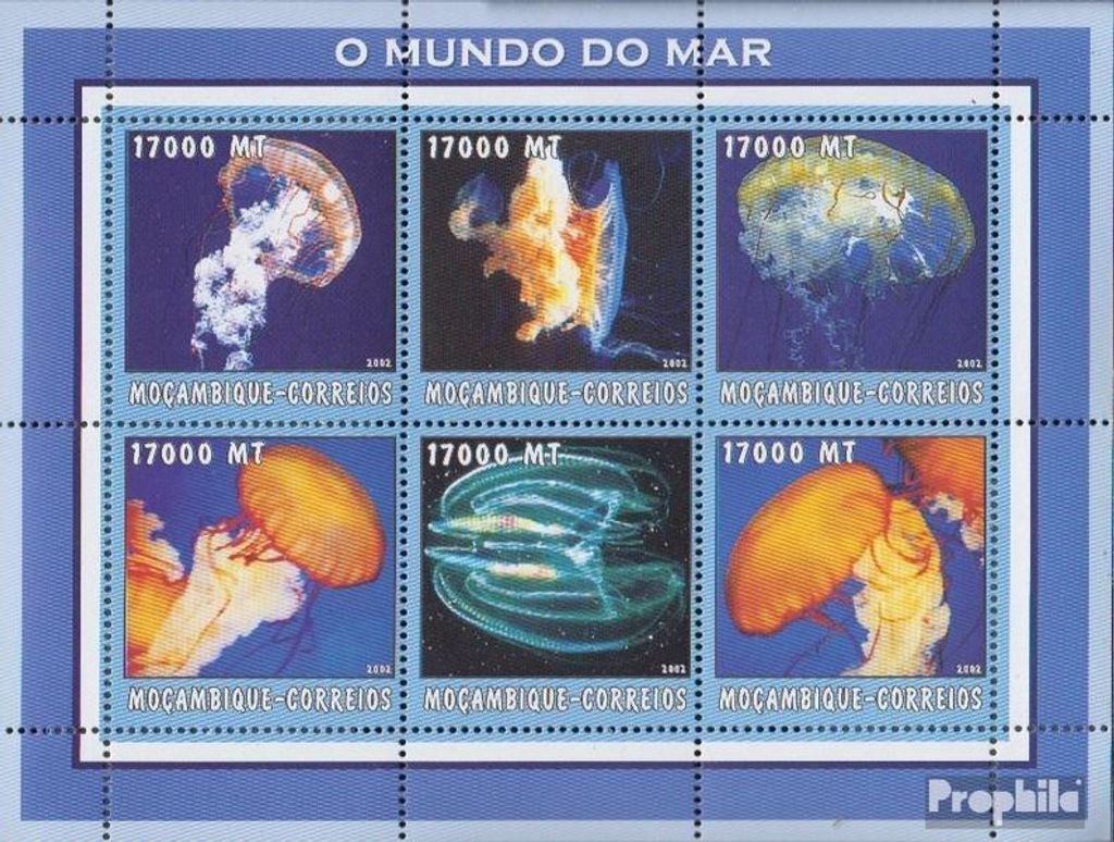 Briefmarken Mosambik 2002 Mi 2584-2589 Kleinbogen postfrisch Welt des Meeres