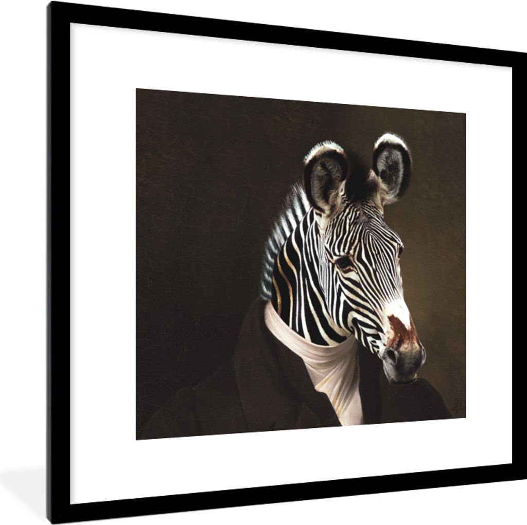 MuchoWow MuchoWow Gerahmtes Poster Zebra - Porträt - Kleidung 40x40 cm - Poster mit zchwarzem Bilderrahmen - Poster - Plakat im Rahmen