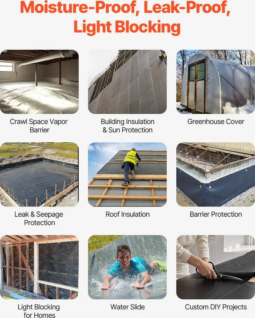 Plastique de Construction Polyvalent Noir 5x100' pour Désherbage