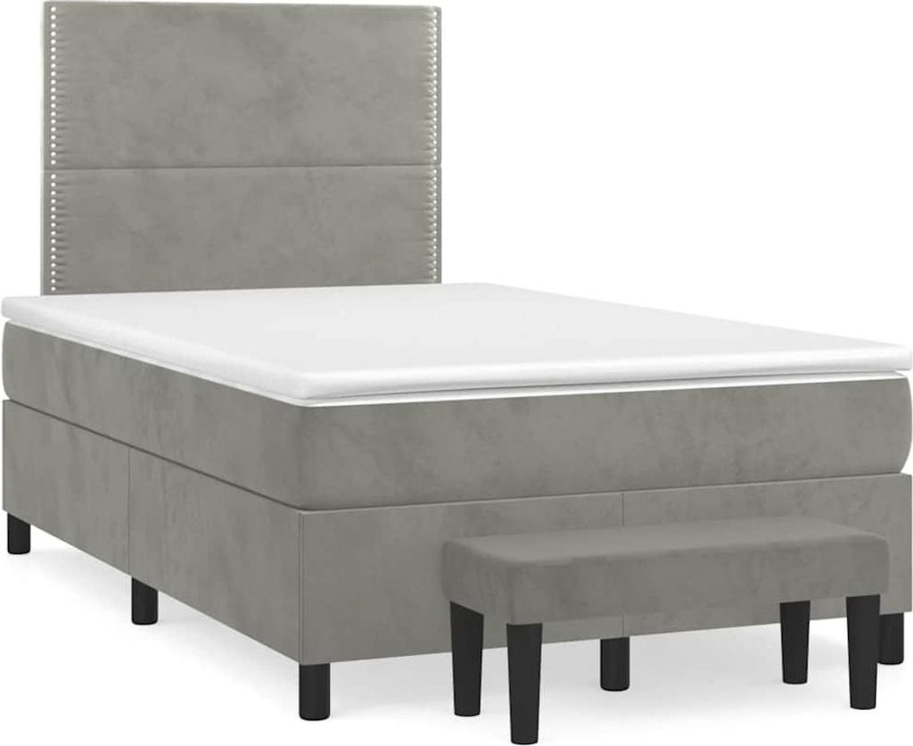 vidaXL Boxspringbett mit Matratze Hellgrau 120x190 cm Samt