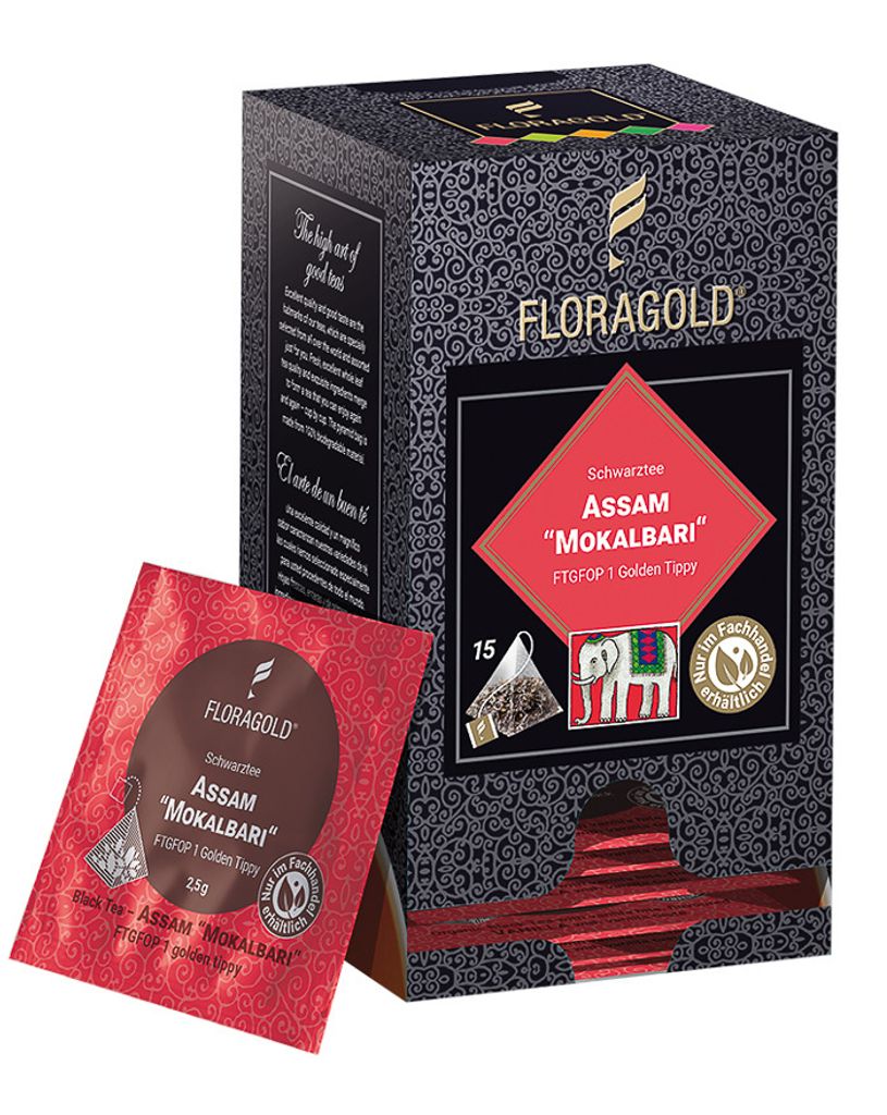 Floragold Schwarztee Assam Mokalbari, 15er Pyramidenbeutel Produktbild 