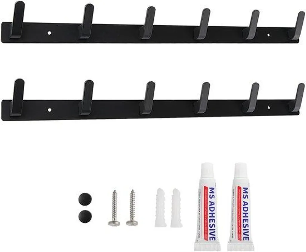 Crochets muraux noirs robustes lot de 2 avec 6 crochets pour cuisine