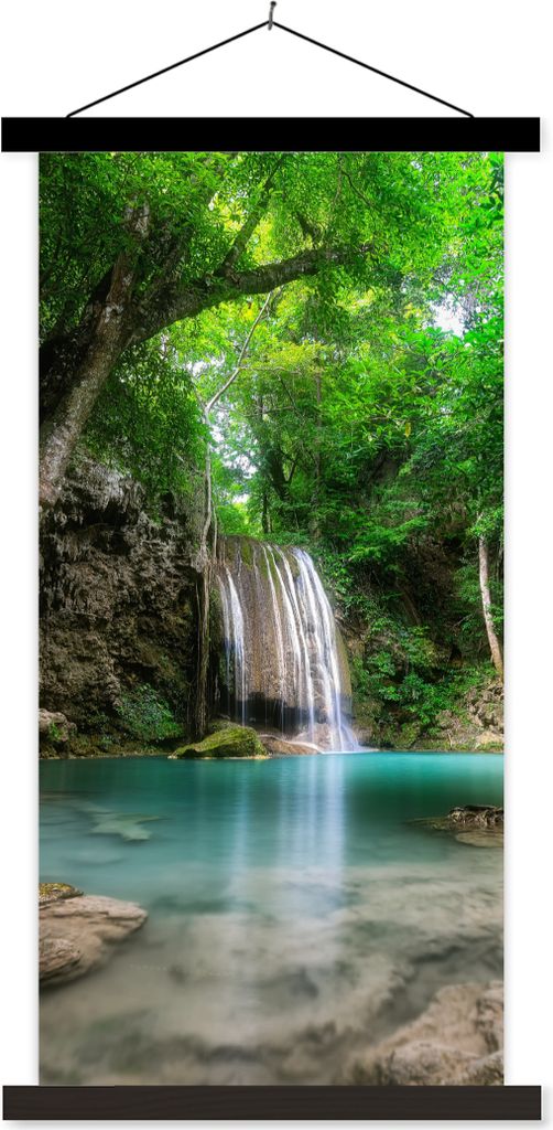 MuchoWow Textilposter Dschungel - Wasserfall - Pflanzen - Wasser - Natur 60x120 cm mit schwarzem Rahmen - Magnete