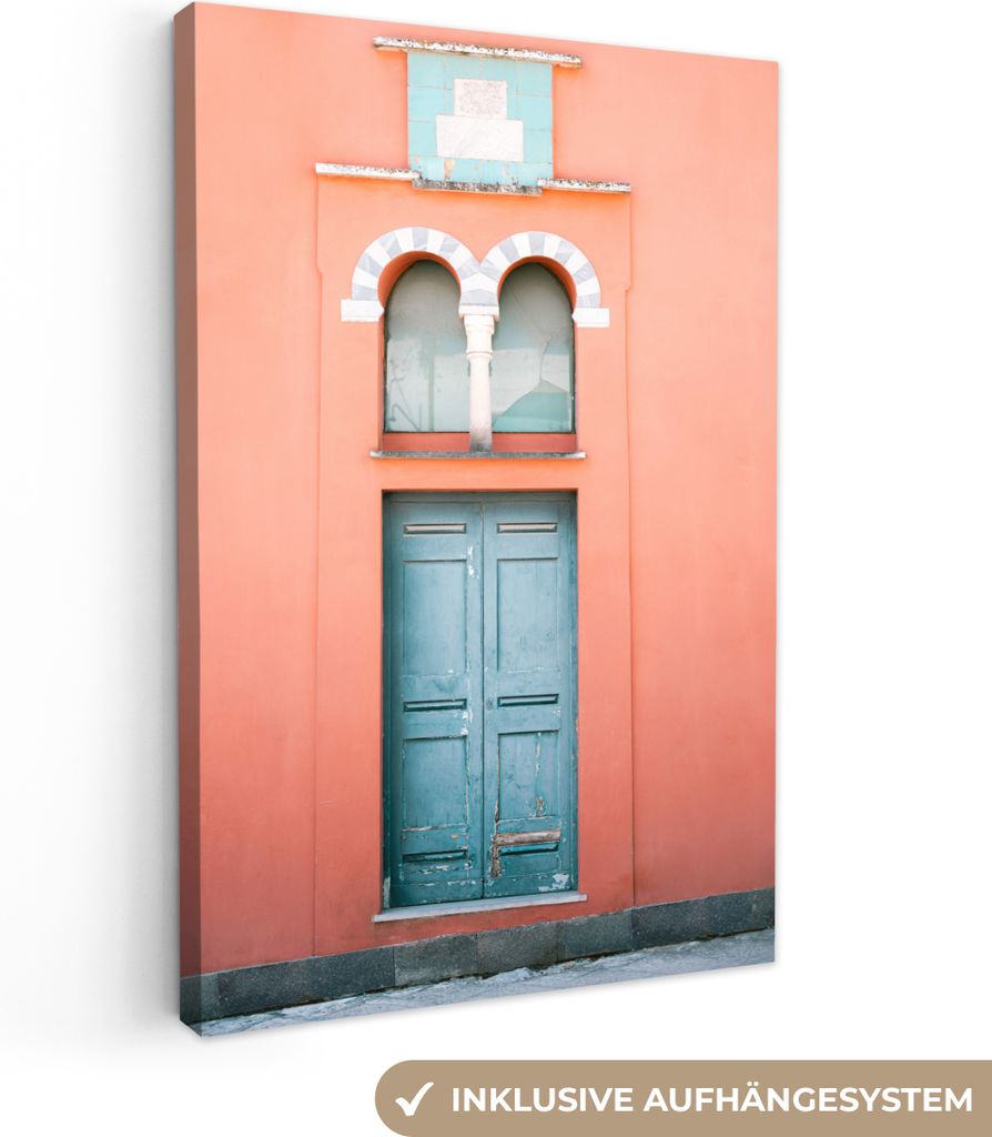 OneMillionCanvasses - Leinwandbilder - 90x140 cm, Tür - Blau - Architektur - Rot, Wandbilder Kunstdruck Wanddekoration - Foto auf Leinwand - Gem...