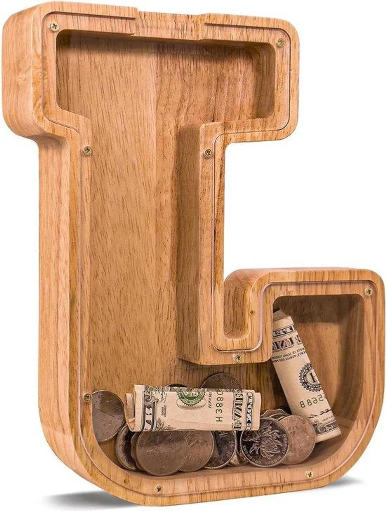 Tirelire Lettre Prénom Personnalisée en Bois pour Enfant - 23 cm