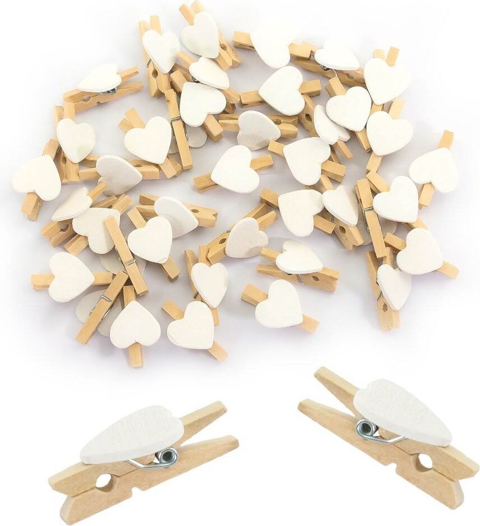 Oblique Unique 50 Mini Wäscheklammern Holz Miniklammern Deko Klammern - weiße Herzen