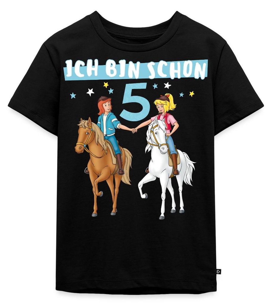 Spreadshirt Bibi & Tina Geburtstag Ich Bin Schon Fünf Kinder Premium T-Shirt, 110/116 (4 Jahre), Schwarz