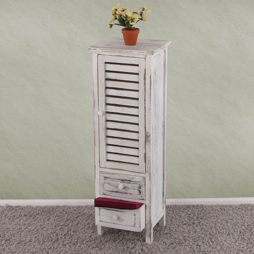 Kommode Schrank, 90x30x25cm, Shabby-Look, Vintage weiß