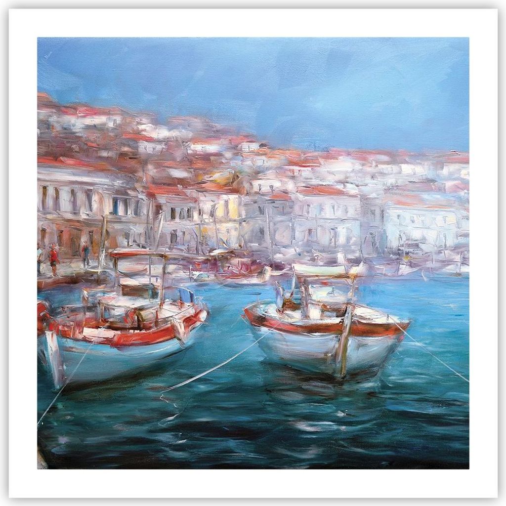 Poster - Poster ohne Rahmen - Öl Boote Griechenland - 60x60 cm - Wand Bild - Wanddeko - Wandbilder - Kunstposter - Wandposter - Bilder - Kunstdruc...