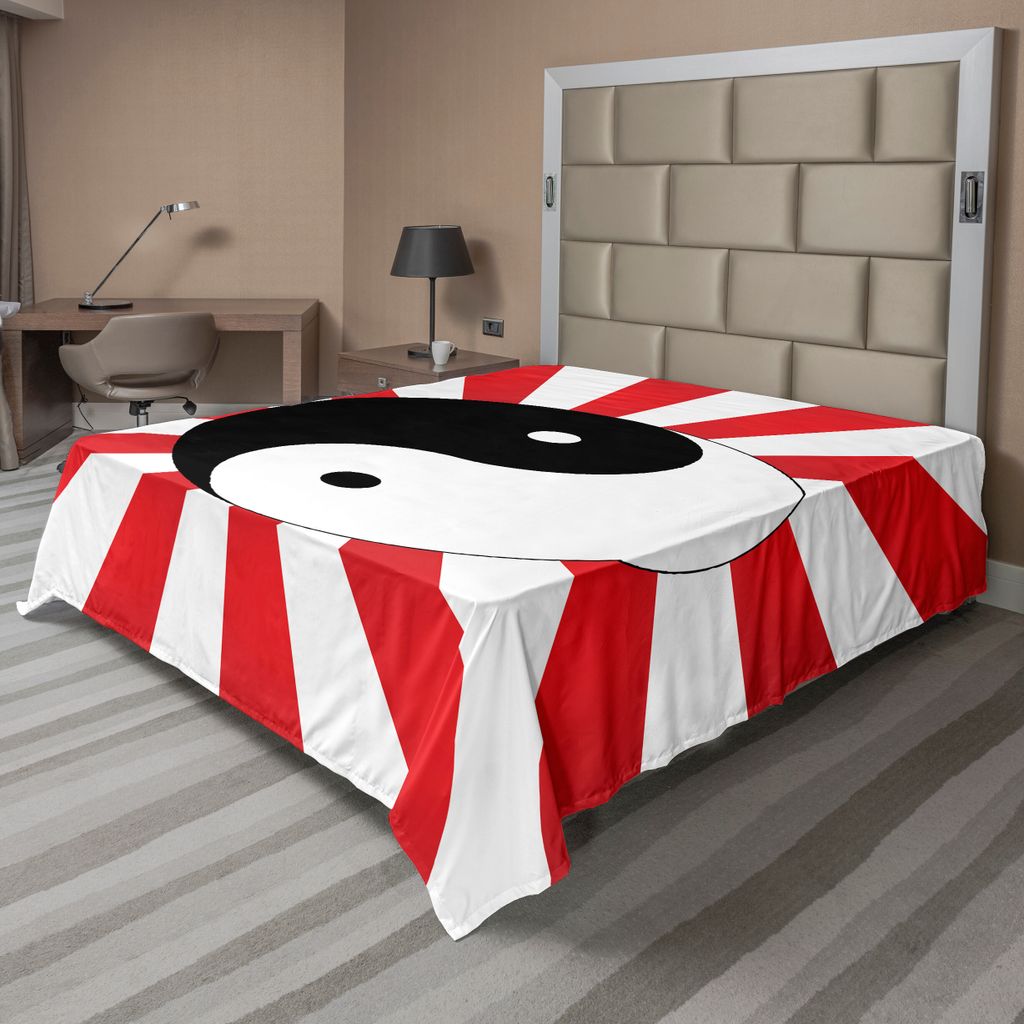 ABAKUHAUS Ying Yang Bettlaken, Traditionelles Asiatisches Thema Ying Yang Chinesische Sonne Muster Druck, weiches bequemes oberes Bettlaken für ei...