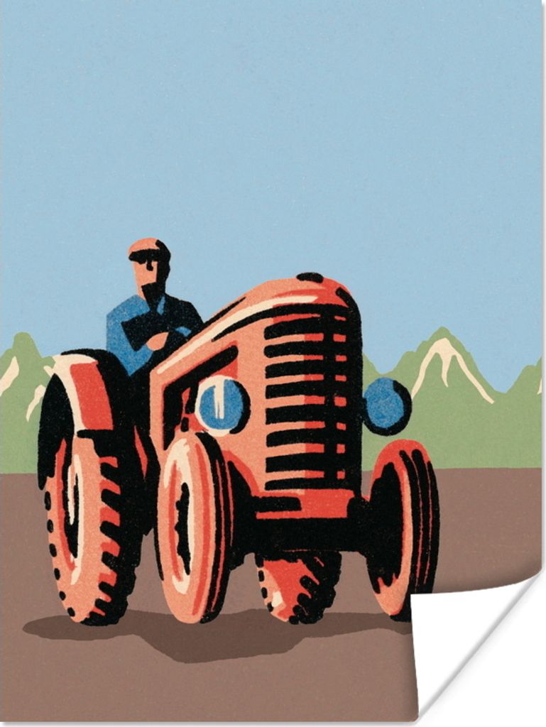 MuchoWow® Poster Traktor - Landwirt - Rot 90x120 cm - Produktbild 
