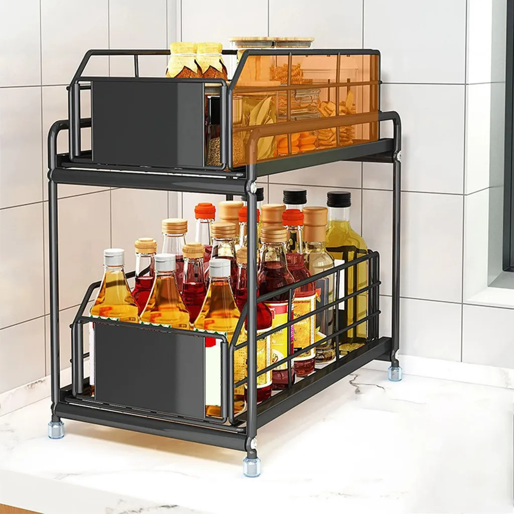 Rack à épices 2 niveaux noir : solution pour rangement cuisine encombrée - 6