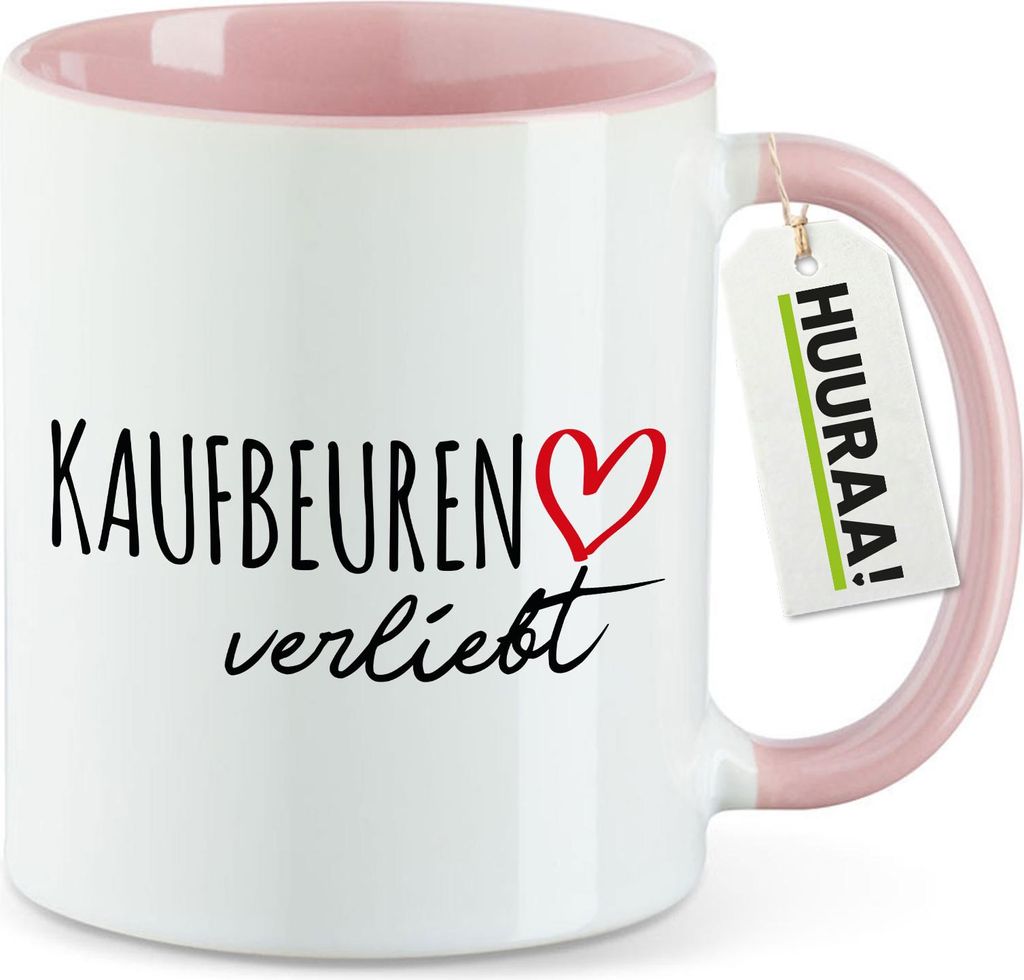 Huuraa Kaffeetasse Kaufbeuren verliebt 330ml Rosa Keramik Kaffeebecher Geschenkidee