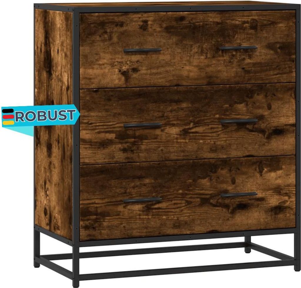 Sideboard SOPI für Wohnzimmer Räuchereiche 68x35x76 cm und Metall | Kommode Flur Anrichte mit Schubalden