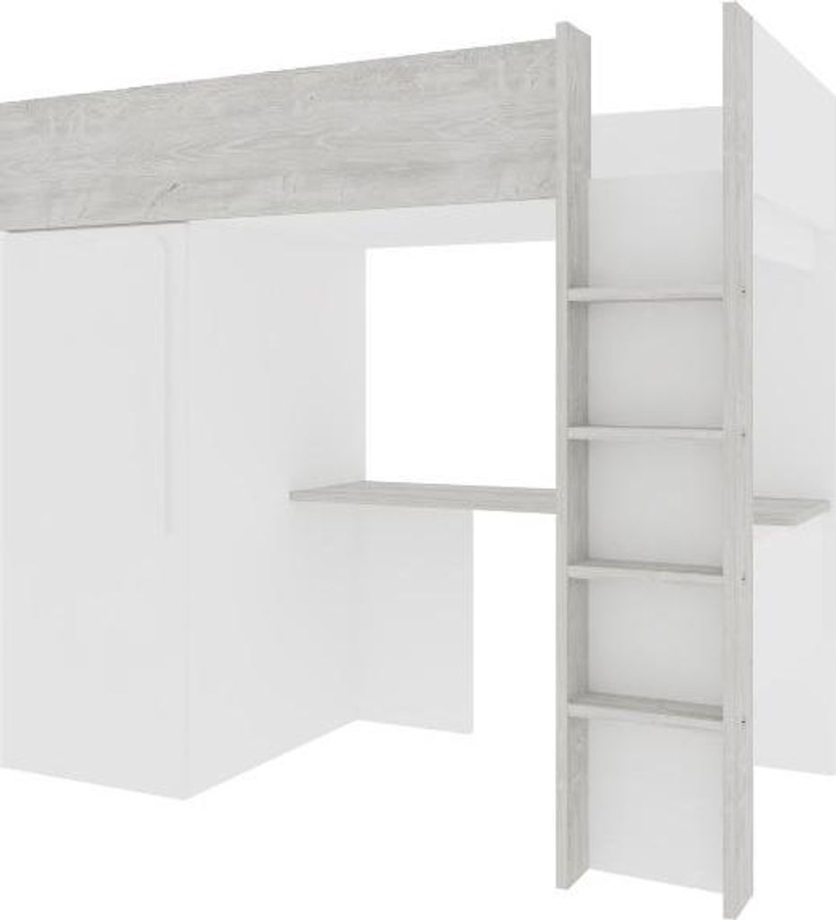 Hochbett Bo9 90x200 cm mit Schreibtisch & Kleiderschrank - weiß