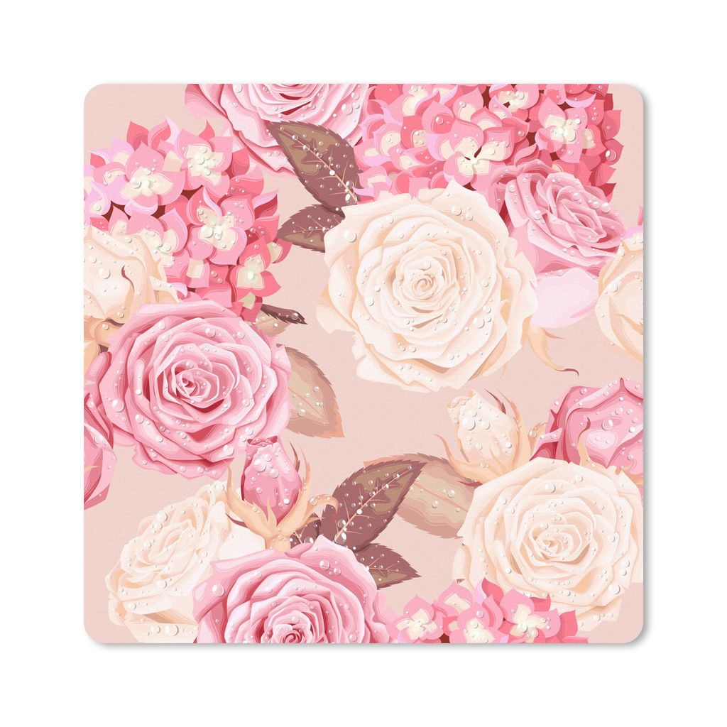 MuchoWow Mauspad Mousepad Rosen - Glitzer - Rosa - Weiß 20x20 cm - Mousepads - Maus Mat - Pad - Mausunterlage - Desk Mat - Bureauartikeln