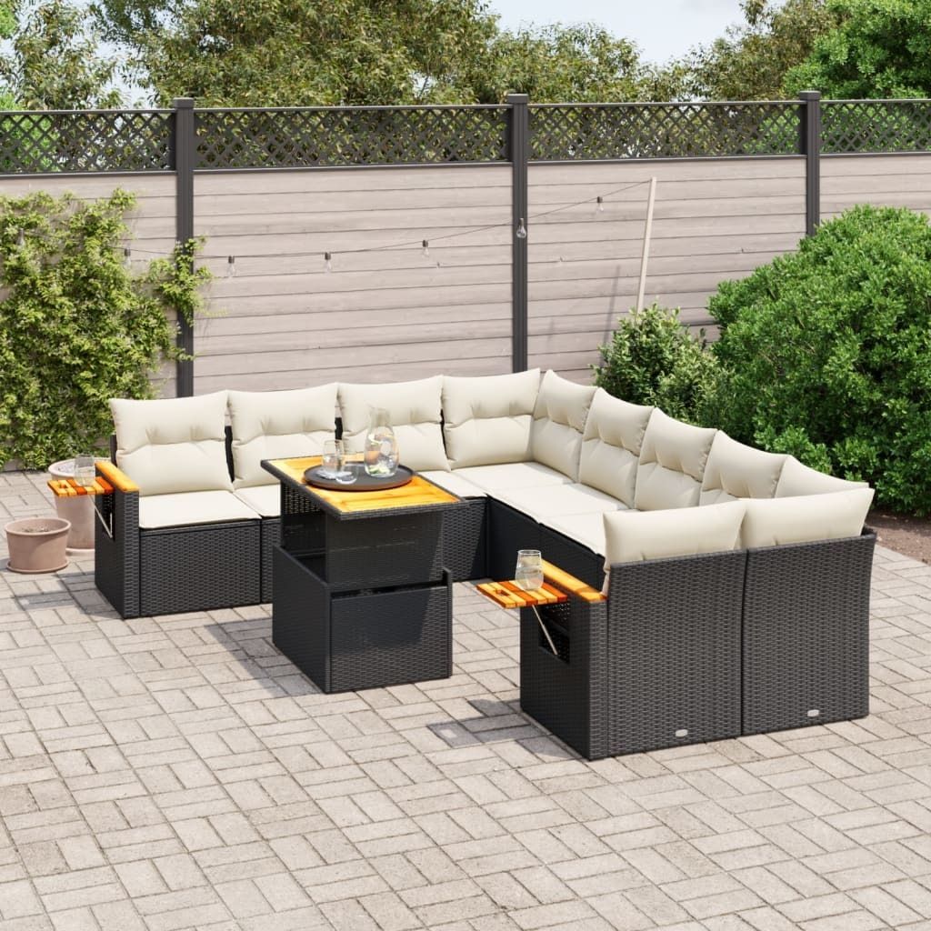 Maison Exclusive - 9-tlg. Garten-Sofagarnitur mit Kissen Schwarz Poly Rattan