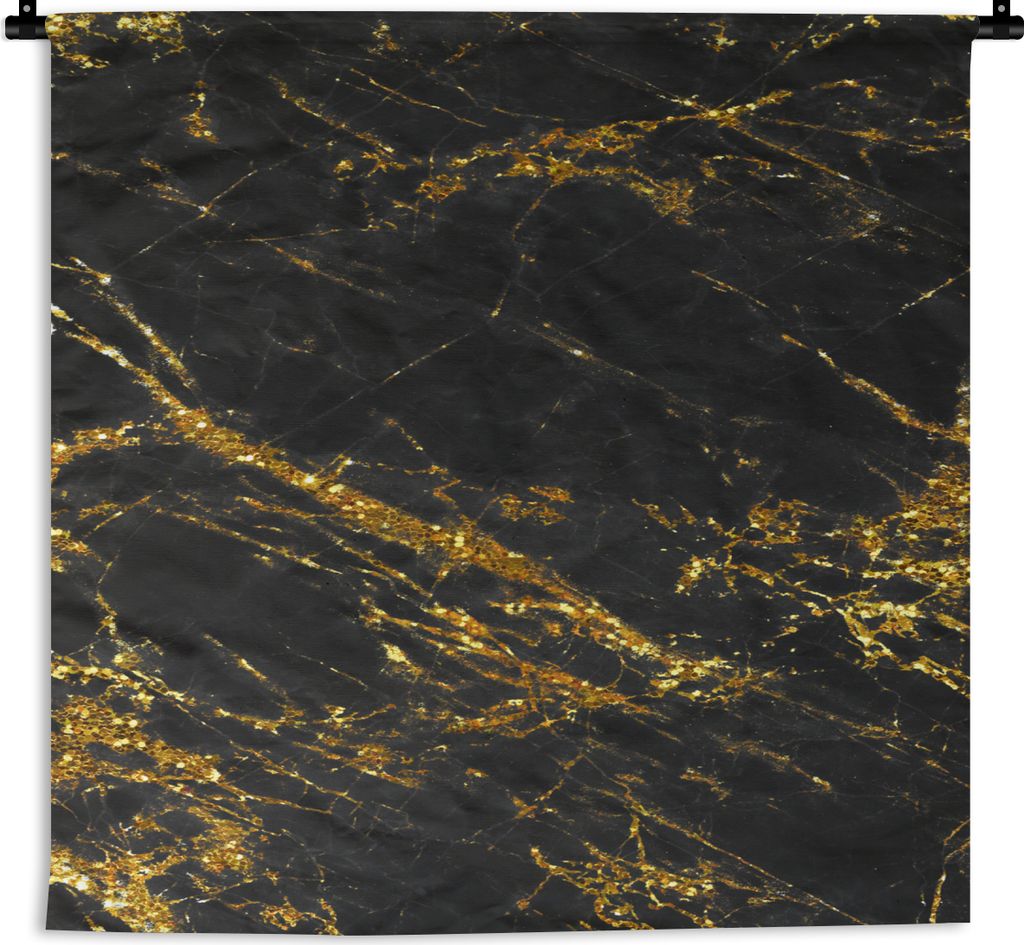 MuchoWow Wandteppich Wandbehang Marmor - Gold - Schwarz - Luxus 120x120 cm Tapisserie Dekoration Wandtuch - Modern - Baumwollgewebe