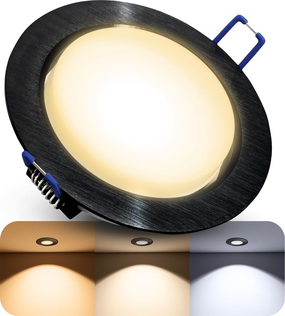 SSC-LUXon RX-3 LED Einbauleuchte schwarz rund flach - inkl. GX53 LED Leuchtmittel 5W drei einstellbaren Lichtfarben 3CCT - moderner Deckeneinbausp...