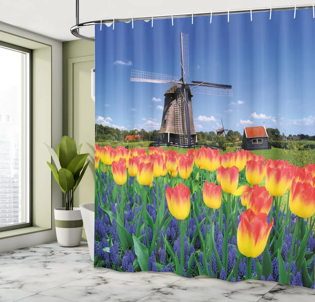 Tenda Doccia Vintage Con Camion E Girasoli 180x180 Cm - Tessuto Poliestere Con Ganci - Arredo Bagno Rustico Con Frasi Motivazionali