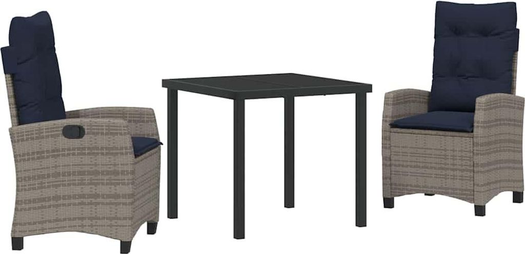 vidaXL Garten Essgruppe mit Kissen 3 pcs Grau Poly-Rattan